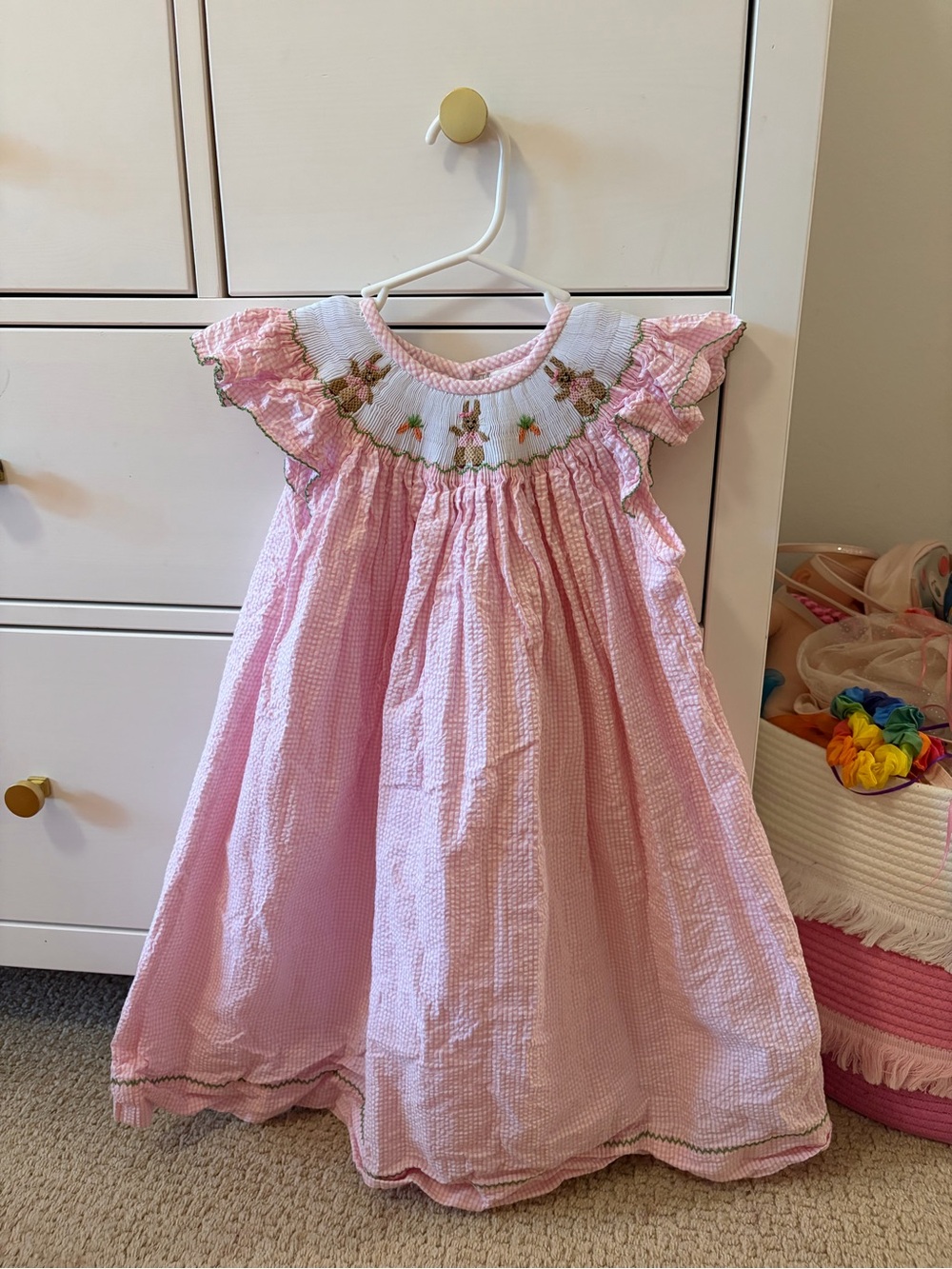 Southern Smocked Company Dress Easter Bunny Gingham Smocked Spring Girls